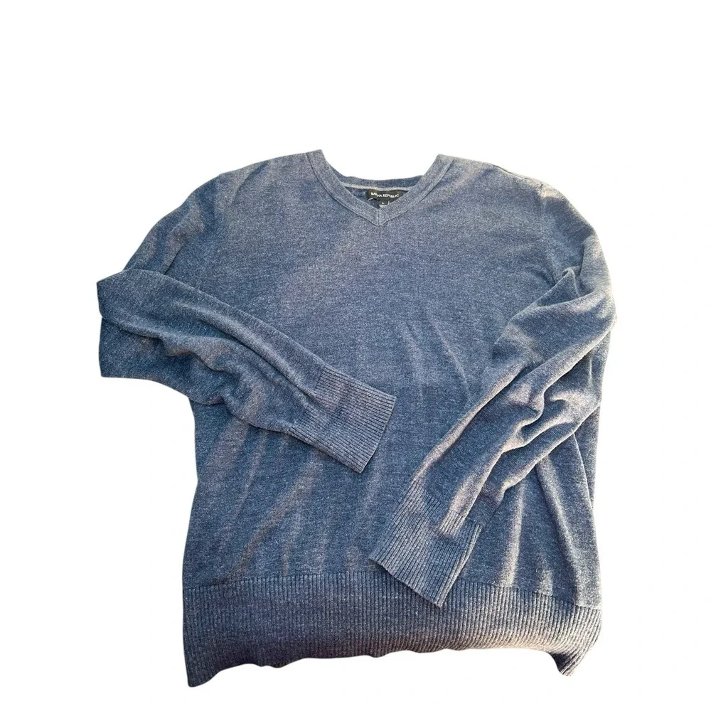 Banana Republic Sweater Mens Large Blue Long Sleeve V Neck‎ 100% Cotton